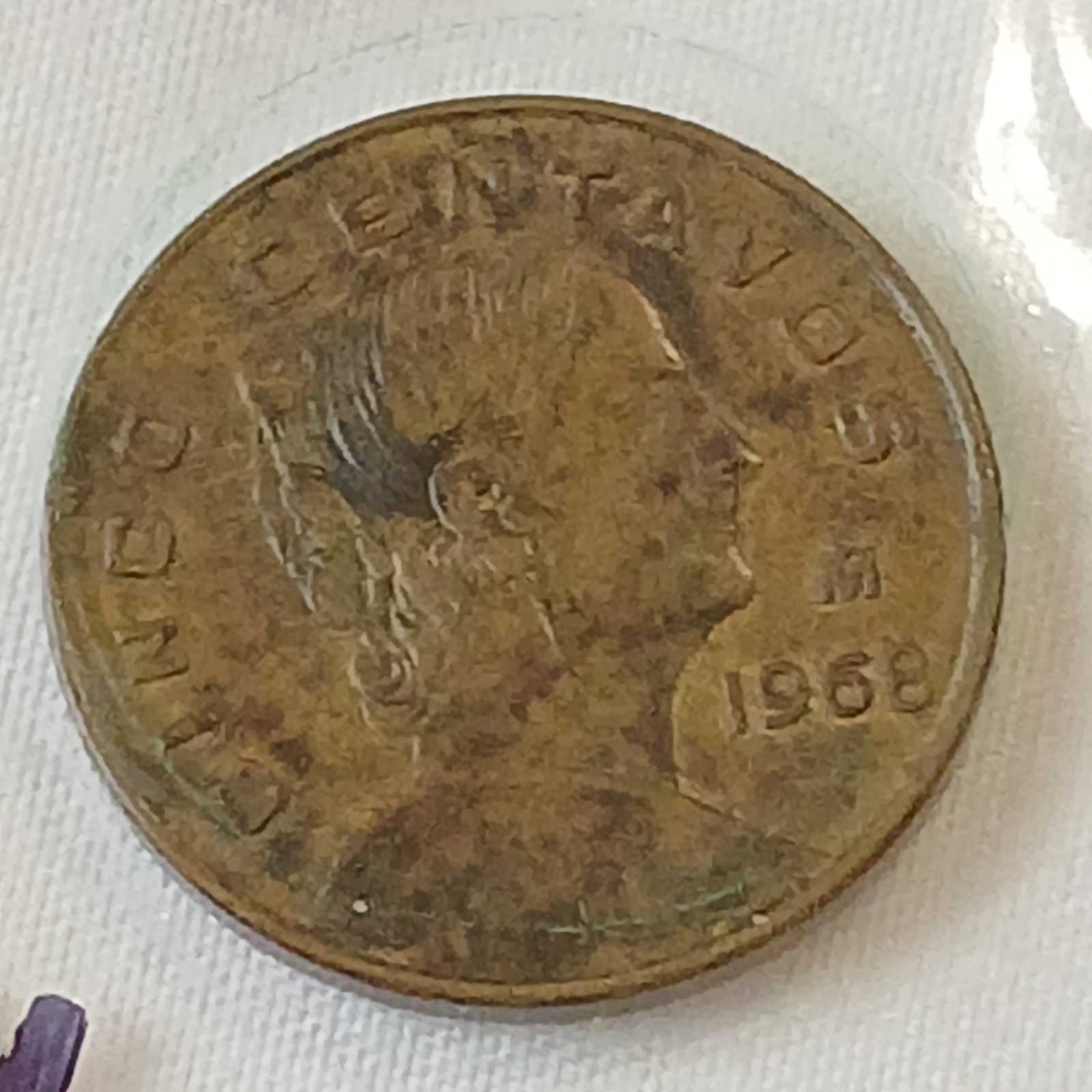 Mexico 1968 5 Centavos Coin - Authentic Looks Uncirculated a bit toned - $3.79