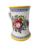 Vintage Modra Style Slovak Folk Pottery Floral Mug Hand Painted 1990s - $31.50