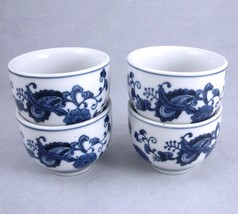 Pier 1 Asian Style Porcelain Tea Cups Blue White Paisley Floral 4 pc Set 4oz - £14.14 GBP