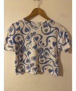 Zara Girl’s Crop Top Blue &amp; White Hearts Graphic T- Shirt - £11.88 GBP