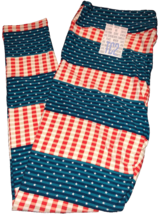 NWT LuLaRoe Tall Curvy 2 TC2 White Blue Flag Stars Americana United Legg... - $17.81