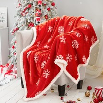 Touchat Red Sherpa Christmas Throw Blanket, Fuzzy Fluffy, 50&quot; X 60&quot;,Snowflake - £34.74 GBP