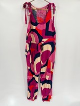 Mister Zimi Tie Shoulder Jumpsuit Sz 6 Red Pink Printed Rayon/Linen - £57.40 GBP