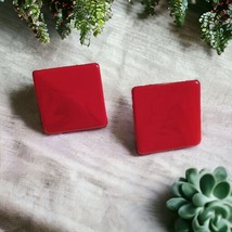 Red Post Vintage Earrings Womens Jewelry Costume Holiday Acrylic Square - £11.03 GBP