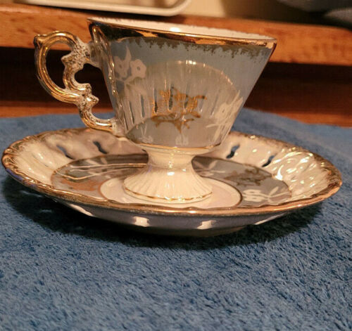 Vintage Luster China Tea Cup Saucer Oriental Floral Gold Trim Collectible - $24.99