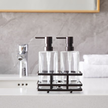 Home Decor 3-Piece Glass Soap Dispenser Set with Metal Storage Caddy - £30.17 GBP