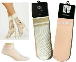 Womens Ankle Socks Fishnet Beige &amp; Solid Pink 2 Pair Pack INC $14 - NWT - $5.39