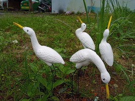 Stork Concrete Statue  Garden Figurines Handmade Stork Cement and Painting Set 4 - £155.87 GBP