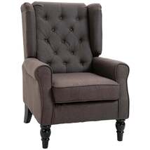 Elegant Dark Brown Button Tufted Accent Chair With Round Armrests And - $282.74