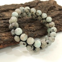 Kiwi Stone Gemstone 8 mm beads 7.5&quot; Inches Stretch Bracelet 2SB-63 - £8.60 GBP