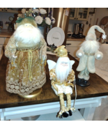 3pc Elegant Gold &amp; Beige Christmas Santa Clause Figurine Set VTG Beautiful - $69.35 CAD
