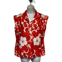 Vintage Hilo Hattie women’s red fitted Hawaiian Hibiscus Tank Top Blouse - £23.86 GBP