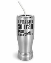 PixiDoodle Work Hard Play Hard Motorcycle Insulated Coffee Mug Tumbler with Spil - £27.78 GBP+