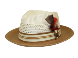 Men&#39;s Braid Straw style Fedora 2 Tone Hat by BRUNO CAPELO Giancarlo GI670 Beige - £38.57 GBP