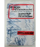 2 Vintage NIP Morgan Jones Muslin Standard Pillow Cases White Blue USA - £11.71 GBP