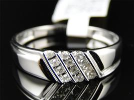 Mens 10k White Gold Finish Diamond Channel Set Wedding Engagement Band Ring - £89.90 GBP