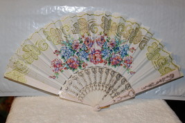 FAN ( SMALL HAND TYPE FAN ) WITH FLOWERS FLOWER WHITE C3 - £6.20 GBP