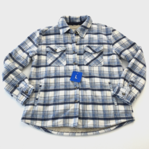SAGE Women Plush Button Down Front Pocket Fleece Shirt Jacket Plaid Blue Size L - £15.63 GBP
