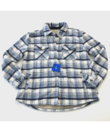 SAGE Women Plush Button Down Front Pocket Fleece Shirt Jacket Plaid Blue... - £15.51 GBP