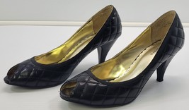 BG) Dressbarn Woman Quilted High Open Toe Black Heel Shoes 8M - $9.89