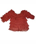 Boston Proper Tiered Fringe Crochet Embroidered Short Sleeved Sweater S/XS  - £23.93 GBP