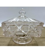 Vintage Sunburst 5 x 5 x 5&quot; Clear Cut Glass Covered Candy Dish w/ Pedestal  - $373.95 MXN