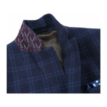 Men's Soft Wool Cashmere Sport Coat English Plaid Window Pane 556-11 Navy Renoir image 7