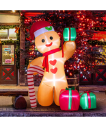 8FT Inflatable Gingerbread Man with Candy Cane and Three Gift Boxes Led ... - $92.99