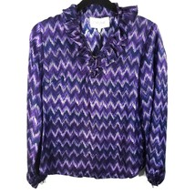 Elizabeth McKay Elizabeth Shirt Blouse Sz 0 Purple Chevron Ikat Ruffled ... - $39.99