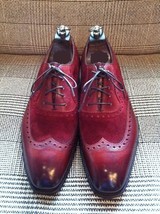 Maroon Oxford Burnished Toe Party Wear Wing Tip Superior Leather Lace Up Shoes - £112.85 GBP