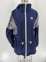 Vintage In Sport Hooded Lightweight Jacket Sz M Blue White Striped Full Zip - £19.22 GBP