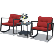 Costway 3Pcs Patio Rattan Wicker Rocking Chair Sofa Furniture Set W/ Cus... - $348.30