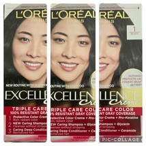 Lot of 3 Boxes L&#39;Oreal Excellence #1 Black Creme Permanent Hair Dye Colo... - £15.30 GBP