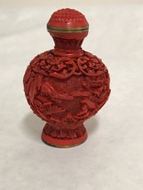 Vintage Chinese Hand Carved Cinnabar Style Snuff Bottle with Display Stand - £59.95 GBP