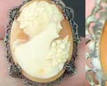 antique cameo brooch STERLING SILVER 925 Portrait Victorian Lady Pin - £50.50 GBP