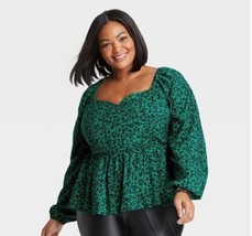 Womens Black/ Green Floral Sweetheart Peplum Top Ava &amp; Viv Plus Size 1X ... - $13.99