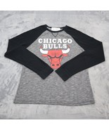 NBA Sweater Mens M Gray Black Long Raglan Sleeve Chicago Bulls Knitted P... - £18.12 GBP