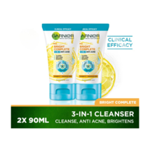 2 X Garnier Bright Complete 3-in-1 Anti Acne Foam Facial Wash Deep Cleaning 90ml - £22.05 GBP