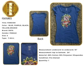 Dots T-Shirt Forever Woman Blue Top Cap Sleeves SM. Floral - £16.35 GBP