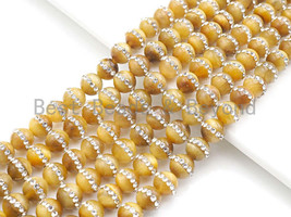 Golden Tiger Eye with Rhinestone - 6/8/10/12mm Round Smooth Beads - SKU#V54 - £19.83 GBP+