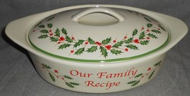 Lenox HOLIDAY PATTERN 64 oz Casserole w/Lid&quot;OUR FAMILY RECIPE&quot; - £23.64 GBP