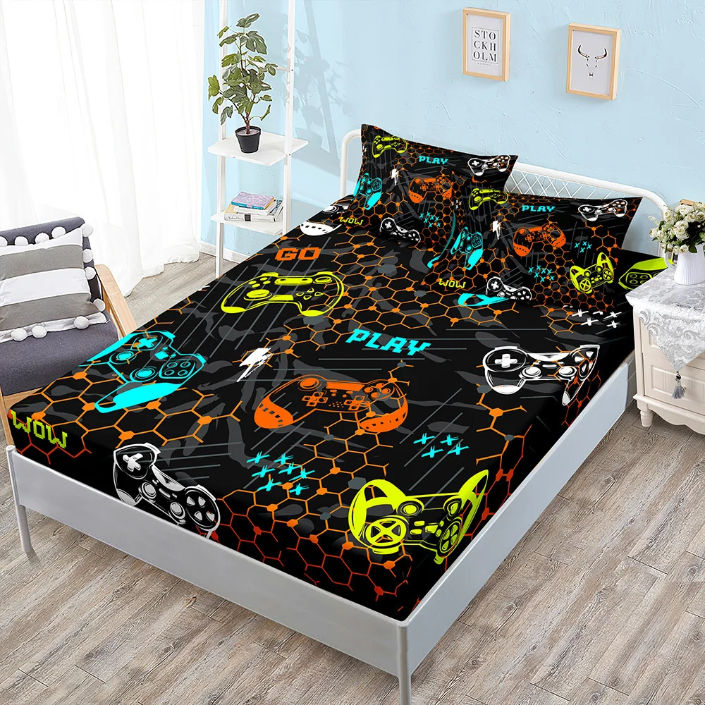 New Gamepad Gaming Sheet Bed Mattress Protector Gamer Bedding Elastic Fitted - £35.87 GBP+