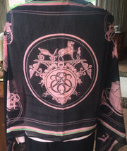 NWT Hermes #07 ExLibris Cotton/Silk Mousseline Scarf Stole Pareo Noir/Ro... - $999.99
