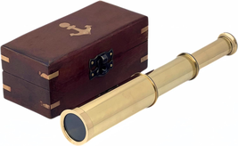 Antique 10&quot; Shiny Brass Telescope Anchor Wooden Box Vintage Spyglass Nau... - £23.76 GBP