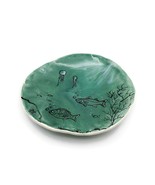 Green Large Handmade Ceramic Plate, Hand Painted Ocean Wall Decor Display - £82.09 GBP