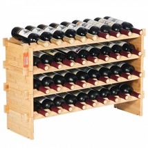 36 Bottle Stackable Modular Wine Rack Bamboo Wood Display Shelf 4-Tier - £56.15 GBP