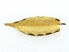 Vintage Costume Jewelry, Gold Tone Leaf Brooch, Textured and Polished PI... - $9.75
