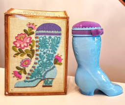 Avon Fashion Boot Sonnet Cologne Decanter Pin Cushion iVTG Glass Bottle Orig Box - $19.73