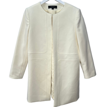 Tahari Womens Open Front Winter White Blazer Size 8 Long Coat Collarless Lined - £39.65 GBP