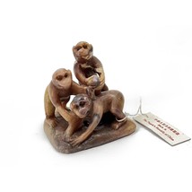 Chinese Carved Soapstone 3 Monkeys Playing Figurine Mid-Century New Old ... - $14.85